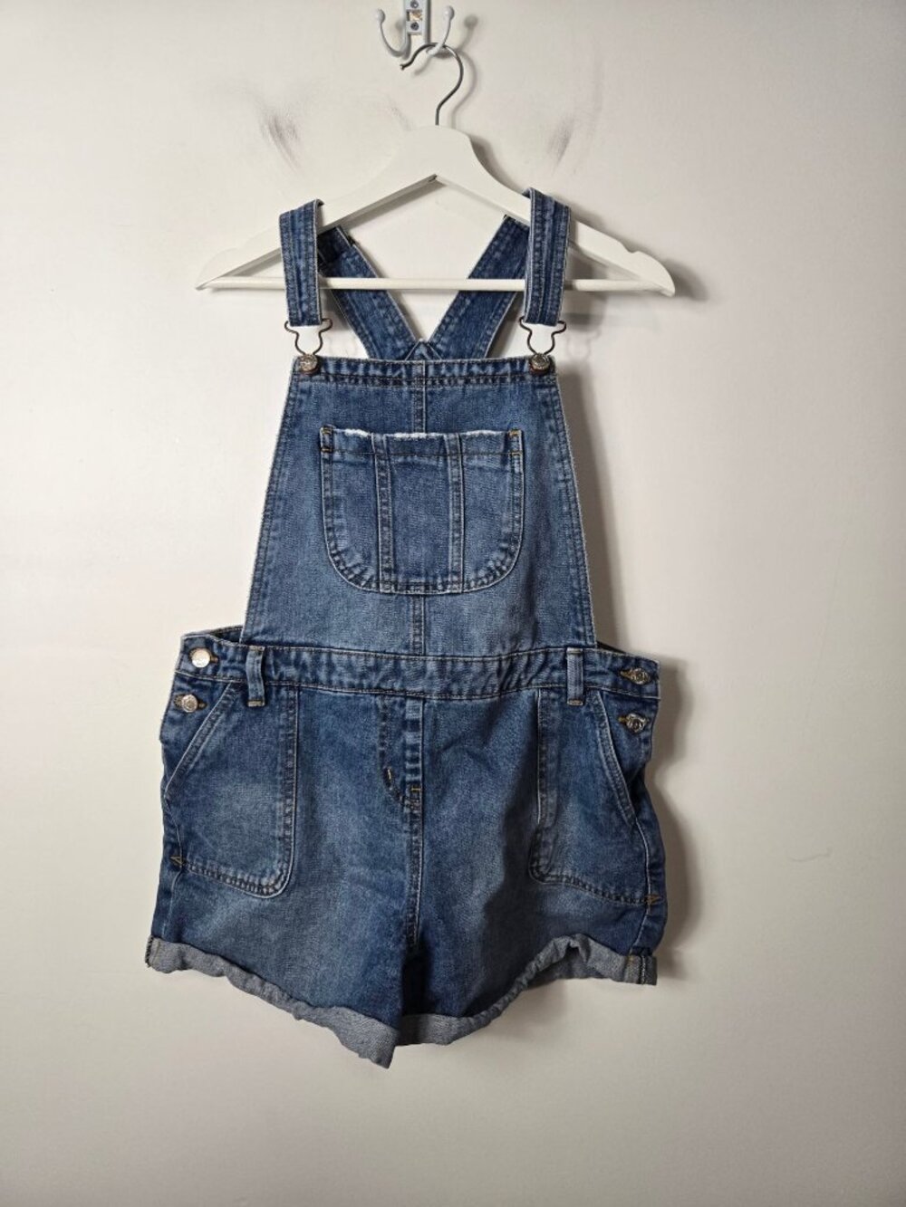 New Look Dungaree Bib Overall Shorts Size 12US/16 UK Denim Blue Shortalls Womens